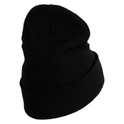 Wheat Stalks Embroidered 12 inch Acrylic Blank Cuff Long Beanie - Black OSFM