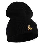 Wheat Stalks Embroidered 12 inch Acrylic Blank Cuff Long Beanie - Black OSFM