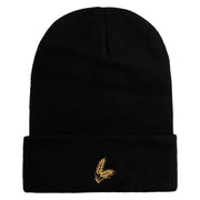 Wheat Stalks Embroidered 12 inch Acrylic Blank Cuff Long Beanie - Black OSFM