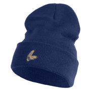 Wheat Stalks Embroidered 12 inch Acrylic Blank Cuff Long Beanie - Navy OSFM