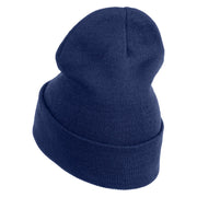 Wheat Stalks Embroidered 12 inch Acrylic Blank Cuff Long Beanie - Navy OSFM