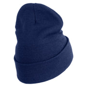 Wheat Stalks Embroidered 12 inch Acrylic Blank Cuff Long Beanie - Navy OSFM
