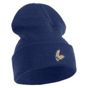 Wheat Stalks Embroidered 12 inch Acrylic Blank Cuff Long Beanie - Navy OSFM