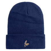 Wheat Stalks Embroidered 12 inch Acrylic Blank Cuff Long Beanie - Navy OSFM