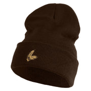 Wheat Stalks Embroidered 12 inch Acrylic Blank Cuff Long Beanie - Brown OSFM