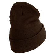 Wheat Stalks Embroidered 12 inch Acrylic Blank Cuff Long Beanie - Brown OSFM
