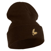 Wheat Stalks Embroidered 12 inch Acrylic Blank Cuff Long Beanie - Brown OSFM