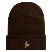 Wheat Stalks Embroidered 12 inch Acrylic Blank Cuff Long Beanie - Brown OSFM