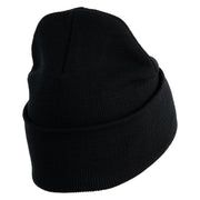 Cattails Embroidered 12 Inch Solid Knit Cuff Long Beanie Made in USA - Black OSFM