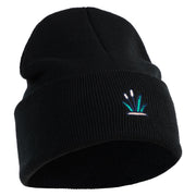 Cattails Embroidered 12 Inch Solid Knit Cuff Long Beanie Made in USA - Black OSFM