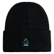 Cattails Embroidered 12 Inch Solid Knit Cuff Long Beanie Made in USA - Black OSFM