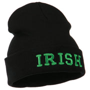 Irish Embroidered Cuff Long Beanie