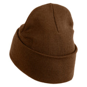 Cattails Embroidered 12 Inch Solid Knit Cuff Long Beanie Made in USA - Coyote-Brown OSFM