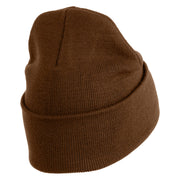 Cattails Embroidered 12 Inch Solid Knit Cuff Long Beanie Made in USA - Coyote-Brown OSFM