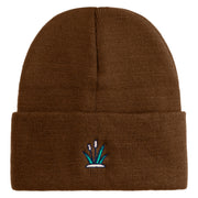 Cattails Embroidered 12 Inch Solid Knit Cuff Long Beanie Made in USA - Coyote-Brown OSFM