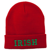 Irish Embroidered Cuff Long Beanie