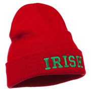 Irish Embroidered Cuff Long Beanie