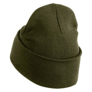 Cattails Embroidered 12 Inch Solid Knit Cuff Long Beanie Made in USA - Olive OSFM