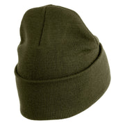 Cattails Embroidered 12 Inch Solid Knit Cuff Long Beanie Made in USA - Olive OSFM