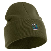 Cattails Embroidered 12 Inch Solid Knit Cuff Long Beanie Made in USA - Olive OSFM