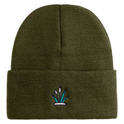 Cattails Embroidered 12 Inch Solid Knit Cuff Long Beanie Made in USA - Olive OSFM
