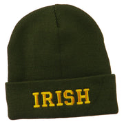 Irish Embroidered Cuff Long Beanie