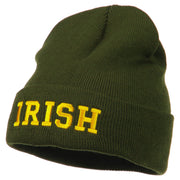 Irish Embroidered Cuff Long Beanie