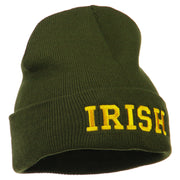 Irish Embroidered Cuff Long Beanie