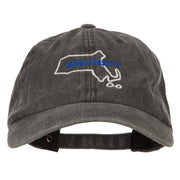 Massachusetts with Map Outline Embroidered Washed Cotton Twill Cap