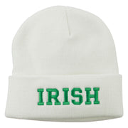 Irish Embroidered Cuff Long Beanie