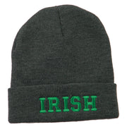 Irish Embroidered Cuff Long Beanie