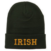 Irish Embroidered Cuff Long Beanie