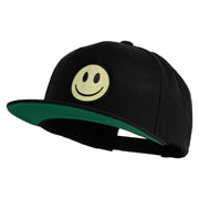 Smile Face Circular Patched 5 Panel Flat Bill Twill Snapback Solid Cap - Black OSFM