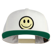 Smile Face Circular Patched 5 Panel Flat Bill Twill Snapback Solid Cap - White OSFM
