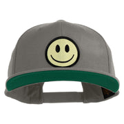 Smile Face Circular Patched 5 Panel Flat Bill Twill Snapback Solid Cap - Dark-Grey OSFM