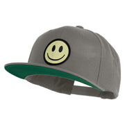 Smile Face Circular Patched 5 Panel Flat Bill Twill Snapback Solid Cap - Dark-Grey OSFM