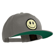 Smile Face Circular Patched 5 Panel Flat Bill Twill Snapback Solid Cap - Dark-Grey OSFM