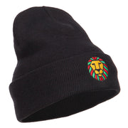 Rasta Lion Face Embroidered Long Beanie