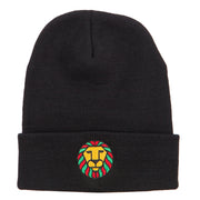 Rasta Lion Face Embroidered Long Beanie