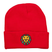 Rasta Lion Face Embroidered Long Beanie