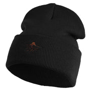 Roots Embroidered 12 Inch Solid Long Beanie Made in USA - Black OSFM