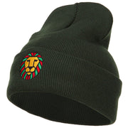 Rasta Lion Face Embroidered Long Beanie