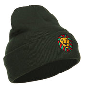 Rasta Lion Face Embroidered Long Beanie