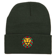 Rasta Lion Face Embroidered Long Beanie