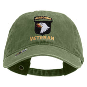 Licensed 101st Airborne Veteran Embroidered Washed Solid Pigment Dyed Cotton Twill Brass Buckle Cap - Olive OSFM