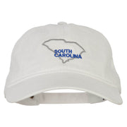 South Carolina with Map Outline Embroidered Washed Cotton Twill Cap