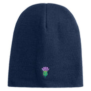 Highland Thistle Embroidered 8 Inch Knitted Short Beanie - Navy OSFM