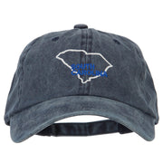 South Carolina with Map Outline Embroidered Washed Cotton Twill Cap