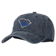 South Carolina with Map Outline Embroidered Washed Cotton Twill Cap