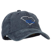 South Carolina with Map Outline Embroidered Washed Cotton Twill Cap